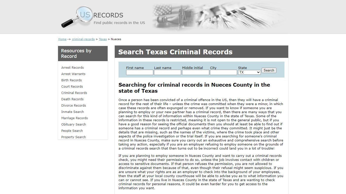 Search Criminal Records Nueces Texas | US Records